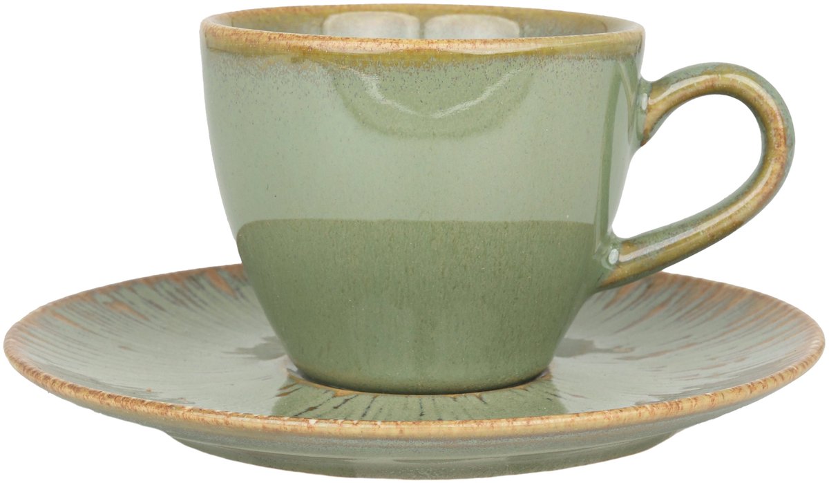 Bonna Sage Snell - Espresso kopjes & schotel - 80 cc - Porselein - set van 6