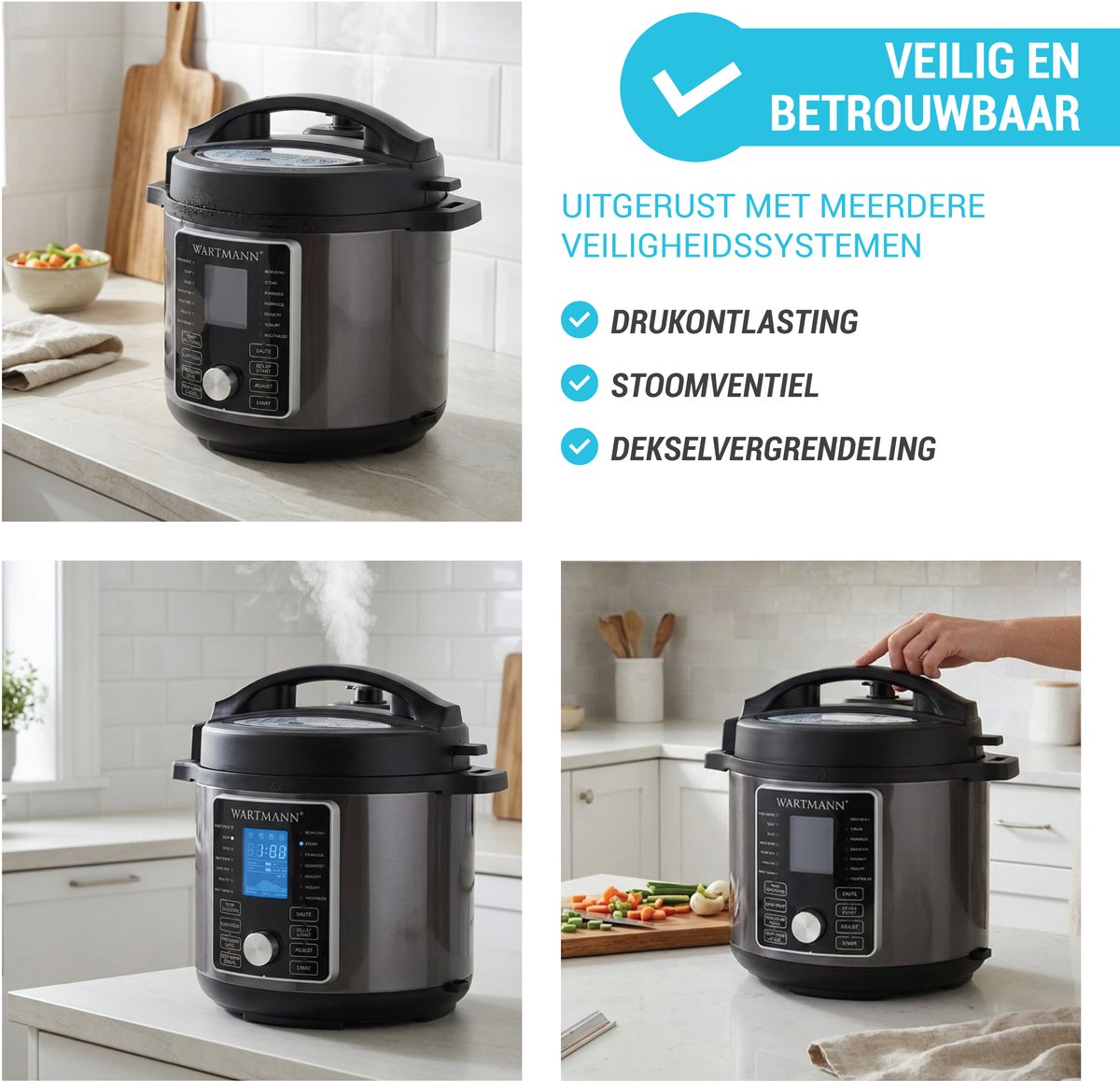 Wartmann Multicooker - SlowWartmann Multicooker - Slowcooker - Rijst Koker - Snelkookpan - Sous Vide - BPA en PFAS Vrij - 6 liter - RVS Binnenpan - Duurzaam - Energiezuinig - Vaatwasserbestendig - 16 in 1 - Veilig – foto 8