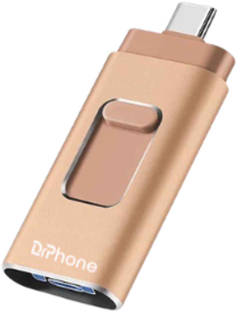 DrPhone EasyDrive - 16GB - 4 In 1 Flashdrive - OTG USB 3.0 + USB-C + Micro USB + Lightning iPhone - Android - Goud