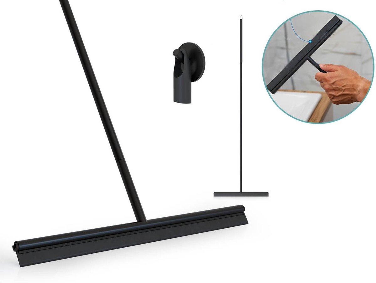 XEMM Vloertrekker met Steel - Luxe Vloerwisser - Aluminium Trekker Douche - Douche Wisser - Badkamer - 120x40 cm - Zwart