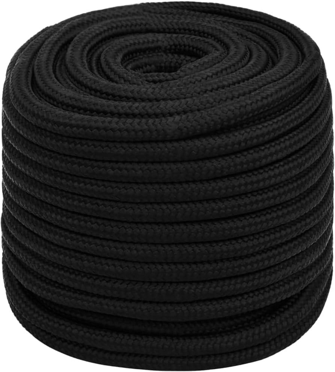 Duurzaam Polyester Werktouw 18 mm 25 Meter Zwart Gevlochten Koord