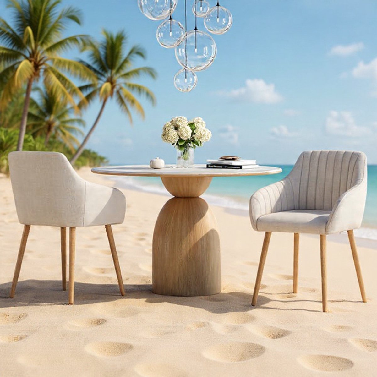 Oslo Luxe Gestoffeerde Armleuningstoelen Set van 4 - Ergonomische Eetkamerstoelen van Polyester met Houten Poten - Comfortabel, Stijlvol en Duurzaam - Voor Eetkamer, Keuken en Woonkamer - Kleur: Be...