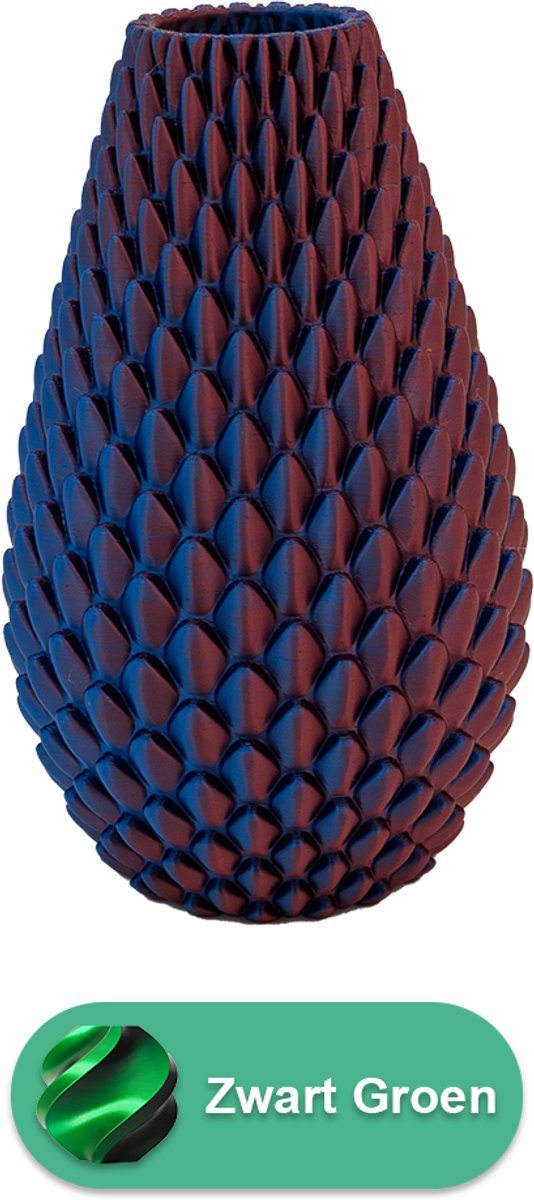 Lovora Myraka design vaas – Decoratieve vaas - Zwart / Groen - 3d geprinte vaas – geschikt voor droogbloemen - 25CM