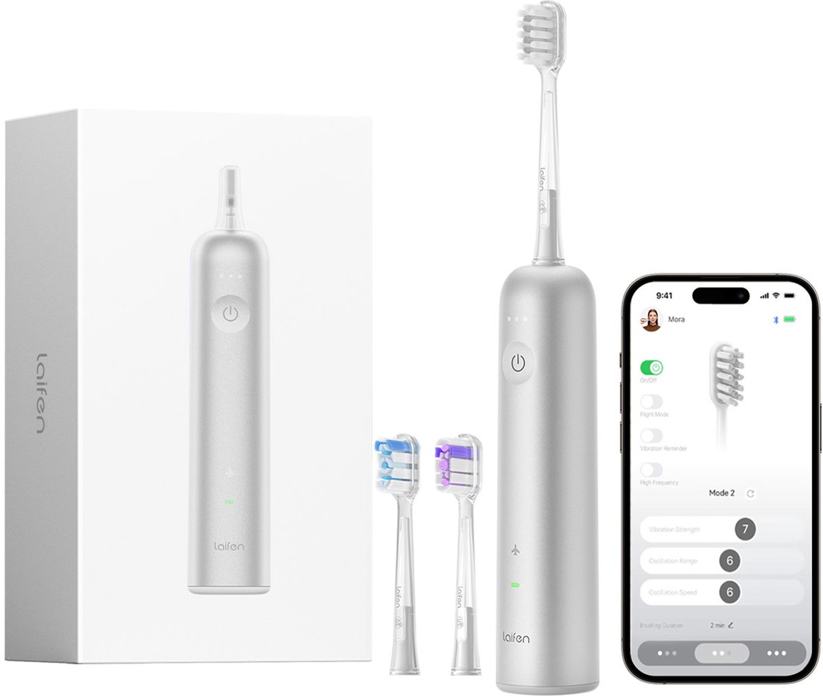 Laifen Wave Elektrische Tandenborstel Aluminium met 3 - Laifen - €99,99