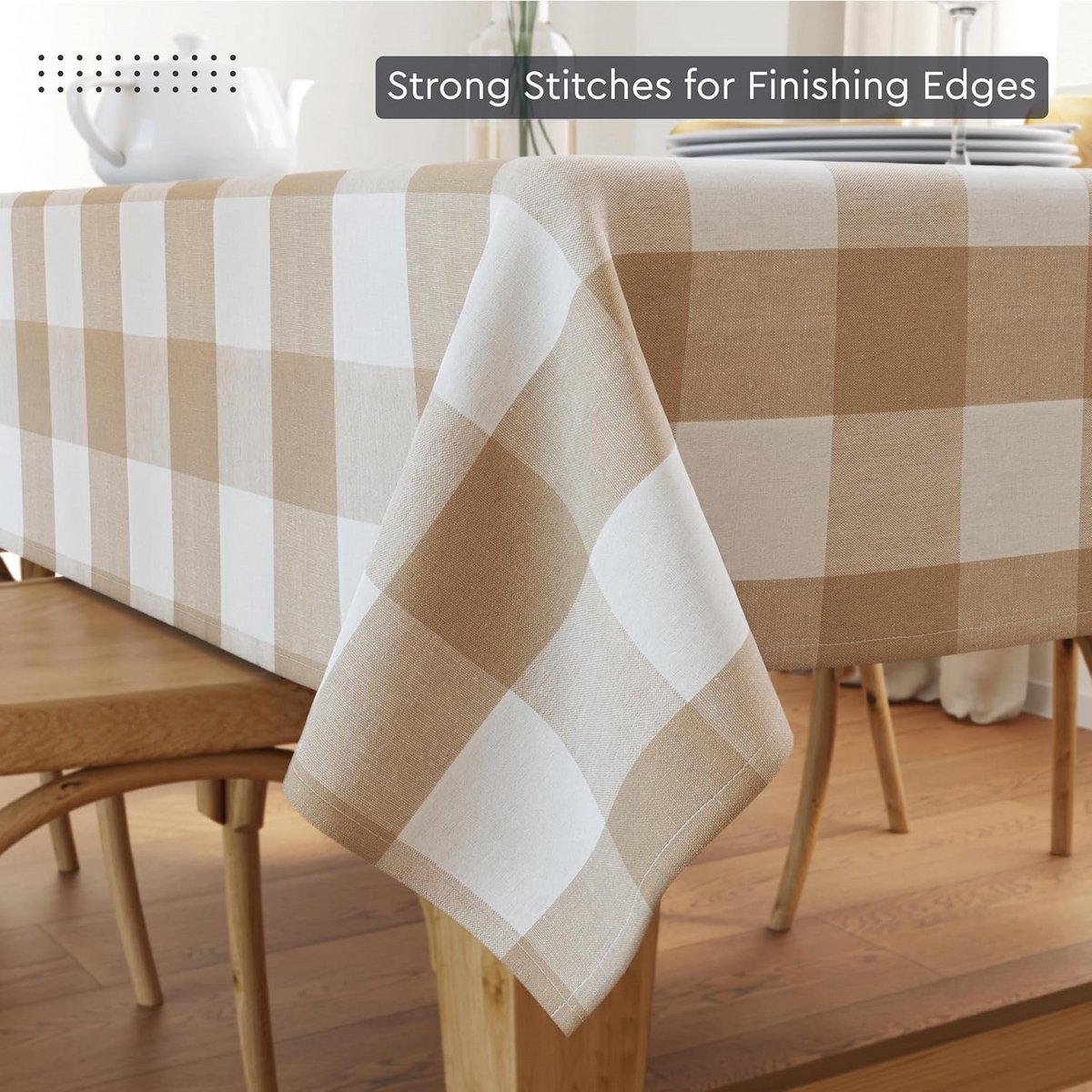 Elegante Katoenen Tafelkleed 140 x 140 cm Beige Geruit voor Eettafel