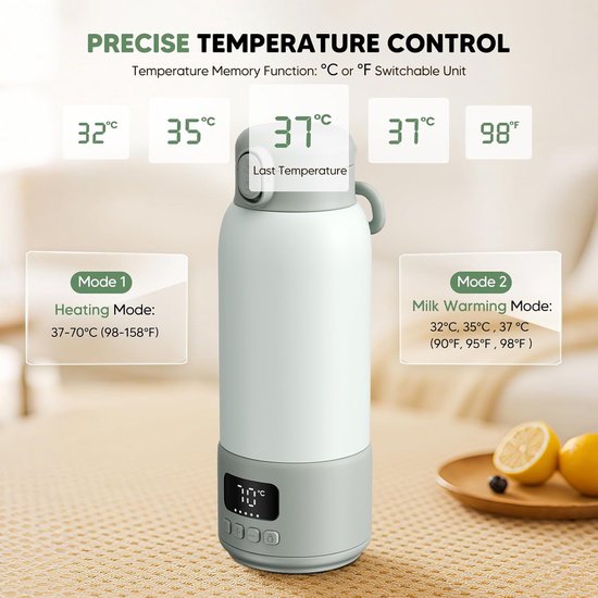 Draagbare Flessenwarmer Draadloos en Oplaadbaar voor Onderweg — afbeelding 2