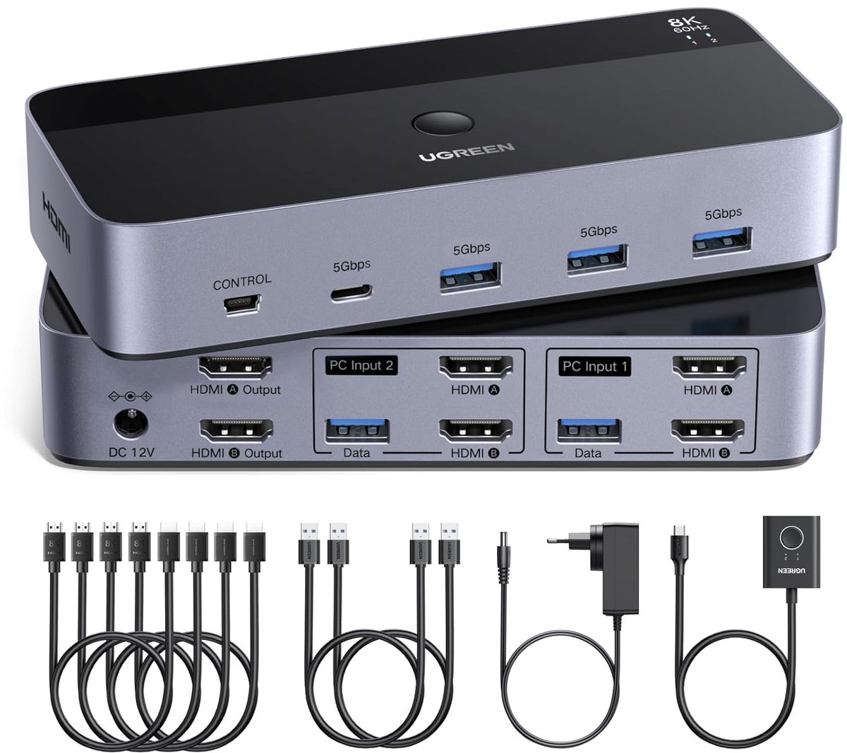HDMI KVM Switch Dual-Display 2 Computers 2 Monitoren met 4 USB 3.0 Poorten