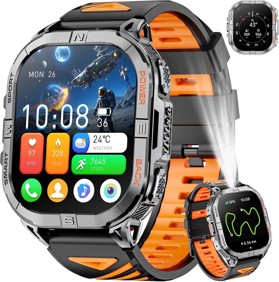 Robuuste Smartwatch Heren met GPS, AMOLED Scherm en Gezondheidsmonitoring