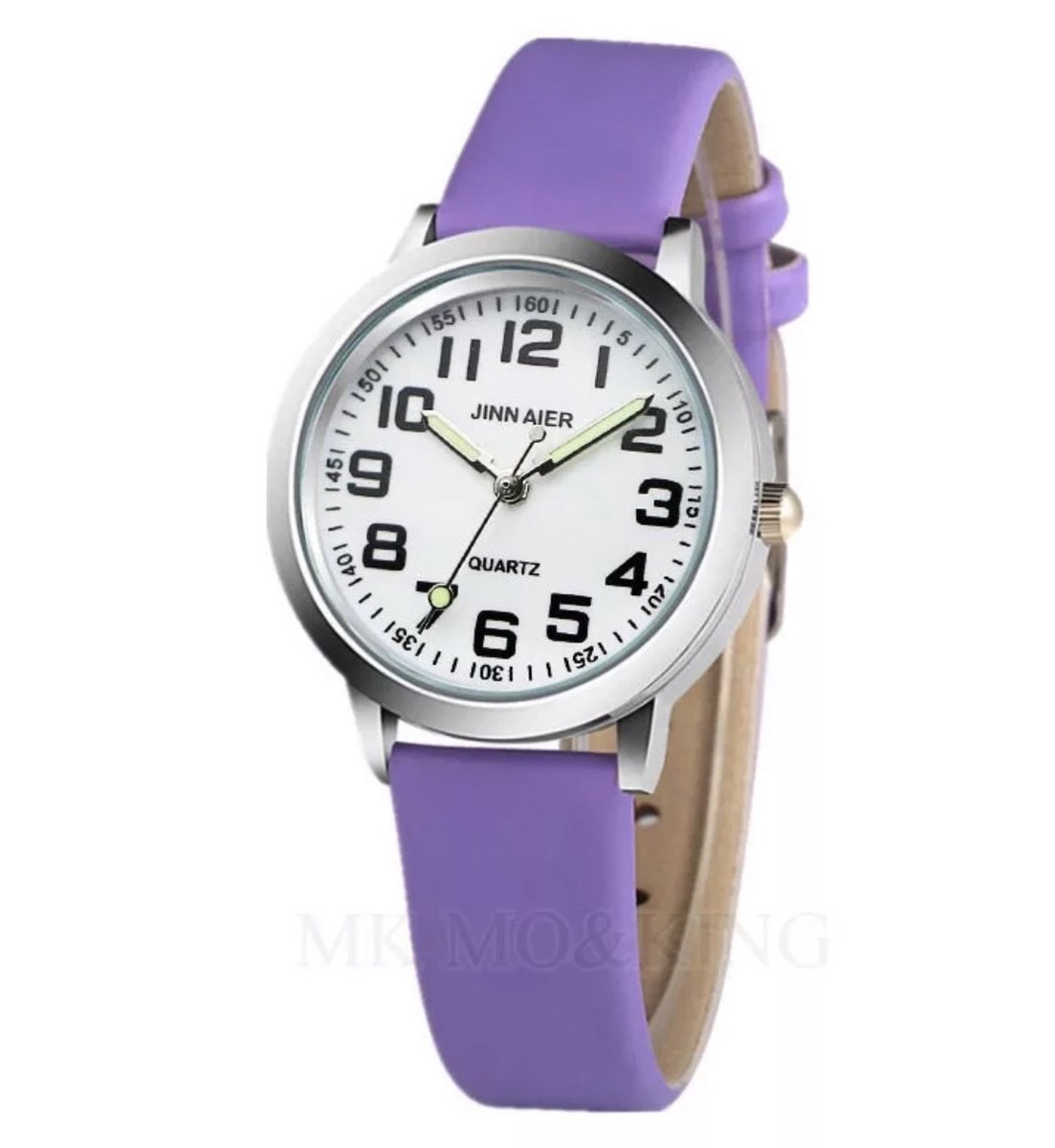 12Getit Kinderhorloge met zwarte cijfers en paars leer bandje