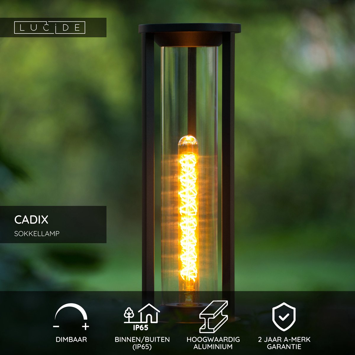 Lucide Cadix - Sokkellamp - Ø 16 cm - 1xE27 - IP65 - Zwart