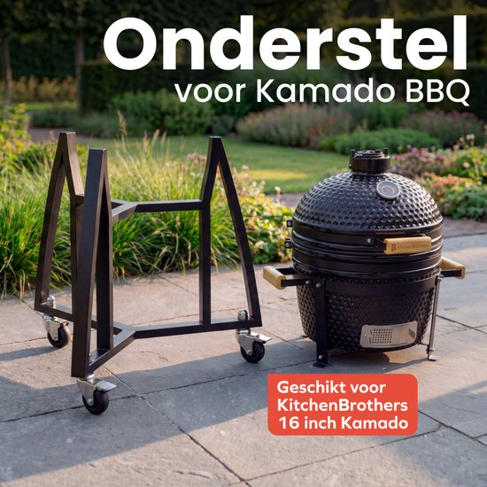 KitchenBrothers Kamado BBQ Onderstel - Voor 41⌀ cm - Geschikt voor 16 inch KitchenBrothers Kamado - 102 cm Hoogte - Met Wielen en Rem - Zwart van Merkloos — afbeelding 2