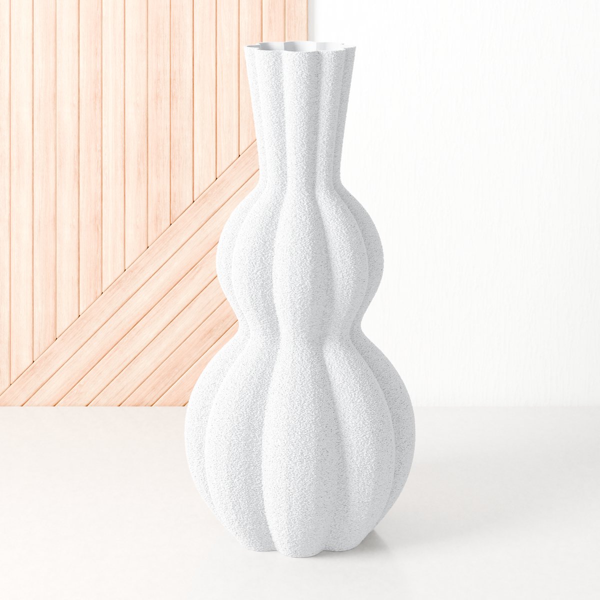 Fleuriek Grote vaas Wit - H50 cm - Bolvaas voor droogbloemen of als decoratieve bloemenvaas, ronde design vaasjes van bio-kunststof - Vaas met structuur