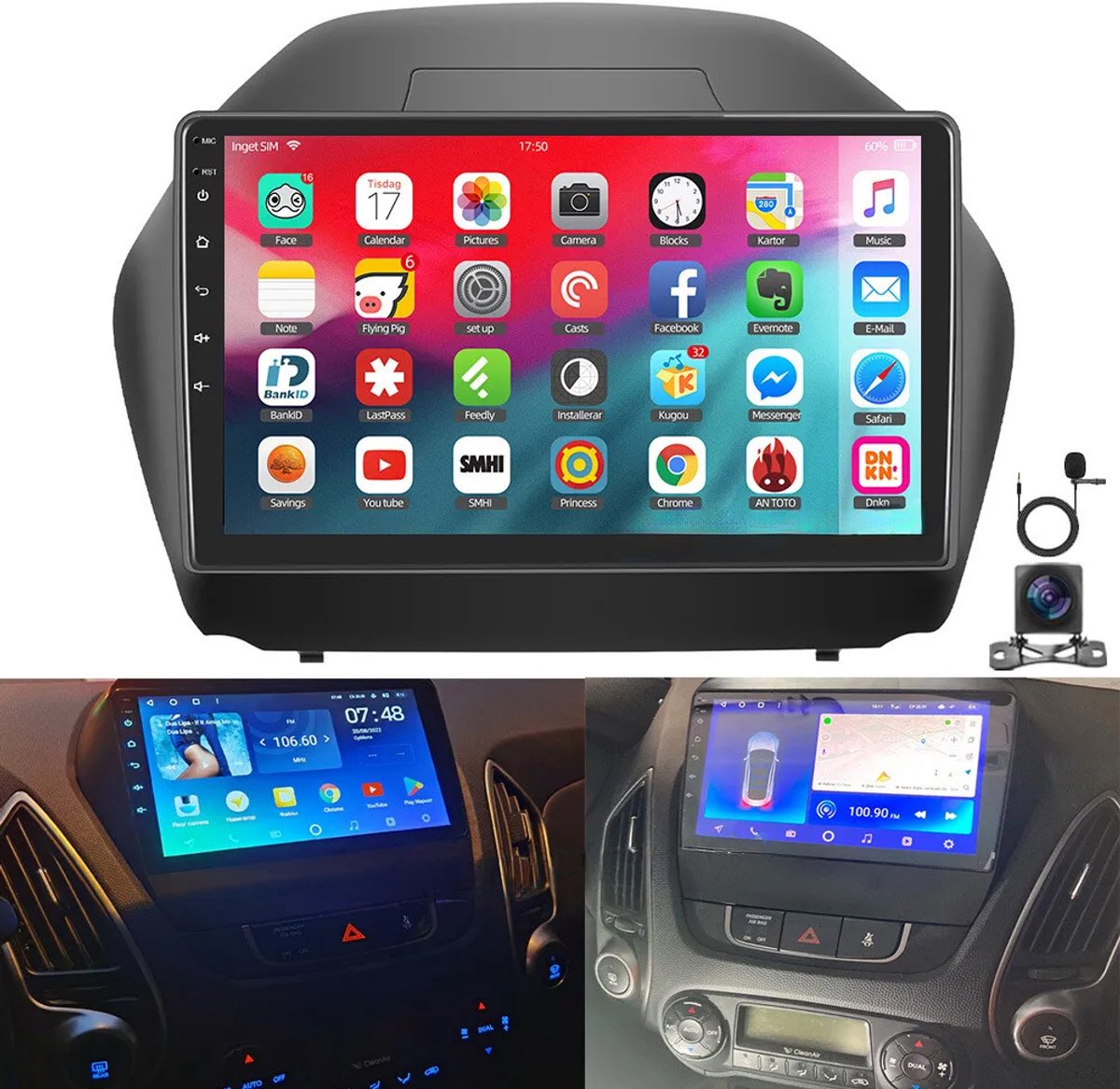 Autoradio-10in autoradio voor Hyundai IX35 2009-2015 Head Unit 4+64G met CarPlay Android Auto GPS-navigatie Android 14 Autoradio met Bluetooth Wifi FM/RDS SWC Mirror Link + AHD Backup Camera Mic