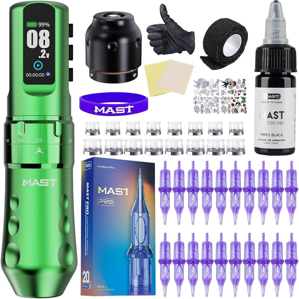 Draadloze Tattoo Machine Set 7 Slagen Verstelbare Slag en Batterij voor Beginners en Professionals