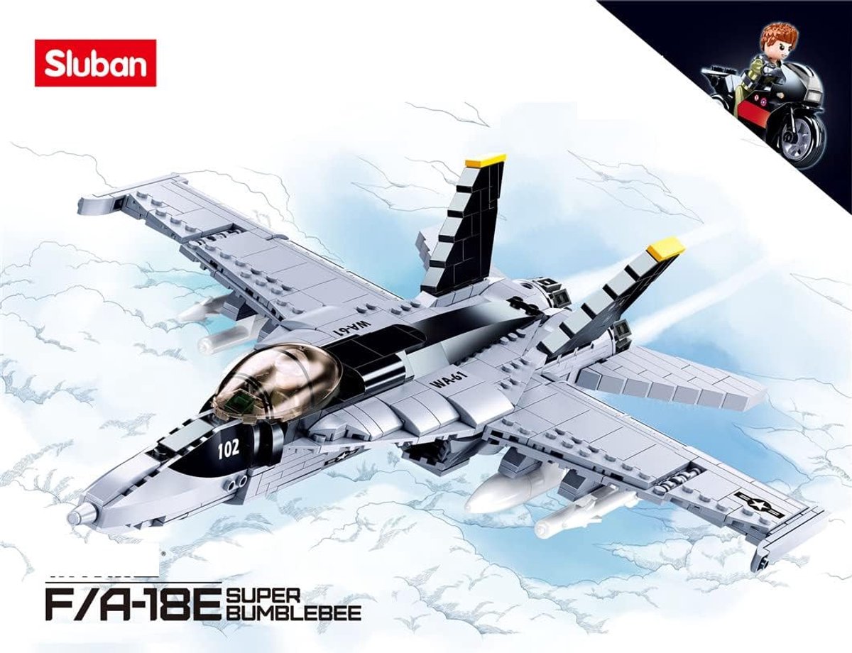 Sluban ModelBricks F-18 Bumblebee Fighter Straaljager bouwspeelgoed - Constructiespeelgoed modelbouw - bouwdoos met 682 bouwstenen - M38-B0928 vanaf 10 jaar — afbeelding 6