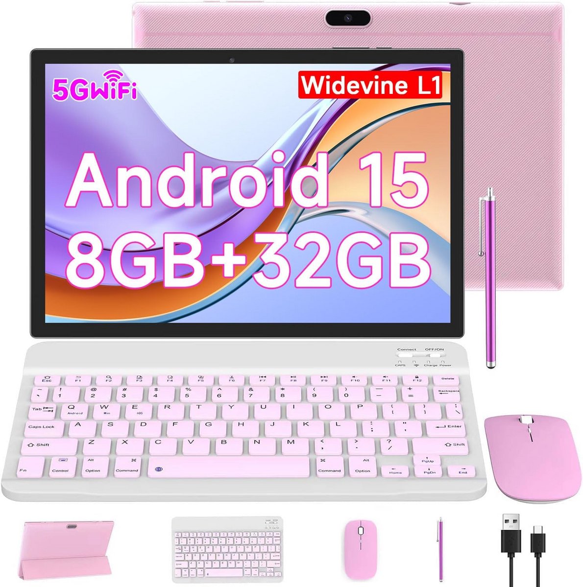 10 Inch Android 14 Tablet 2-in-1 met Toetsenbord, Muis en Stylus Pen