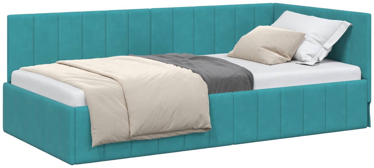 vidaXL Hoek - Bed - Frame - Turquoise - 90 - x - 190 - cm - fluweel