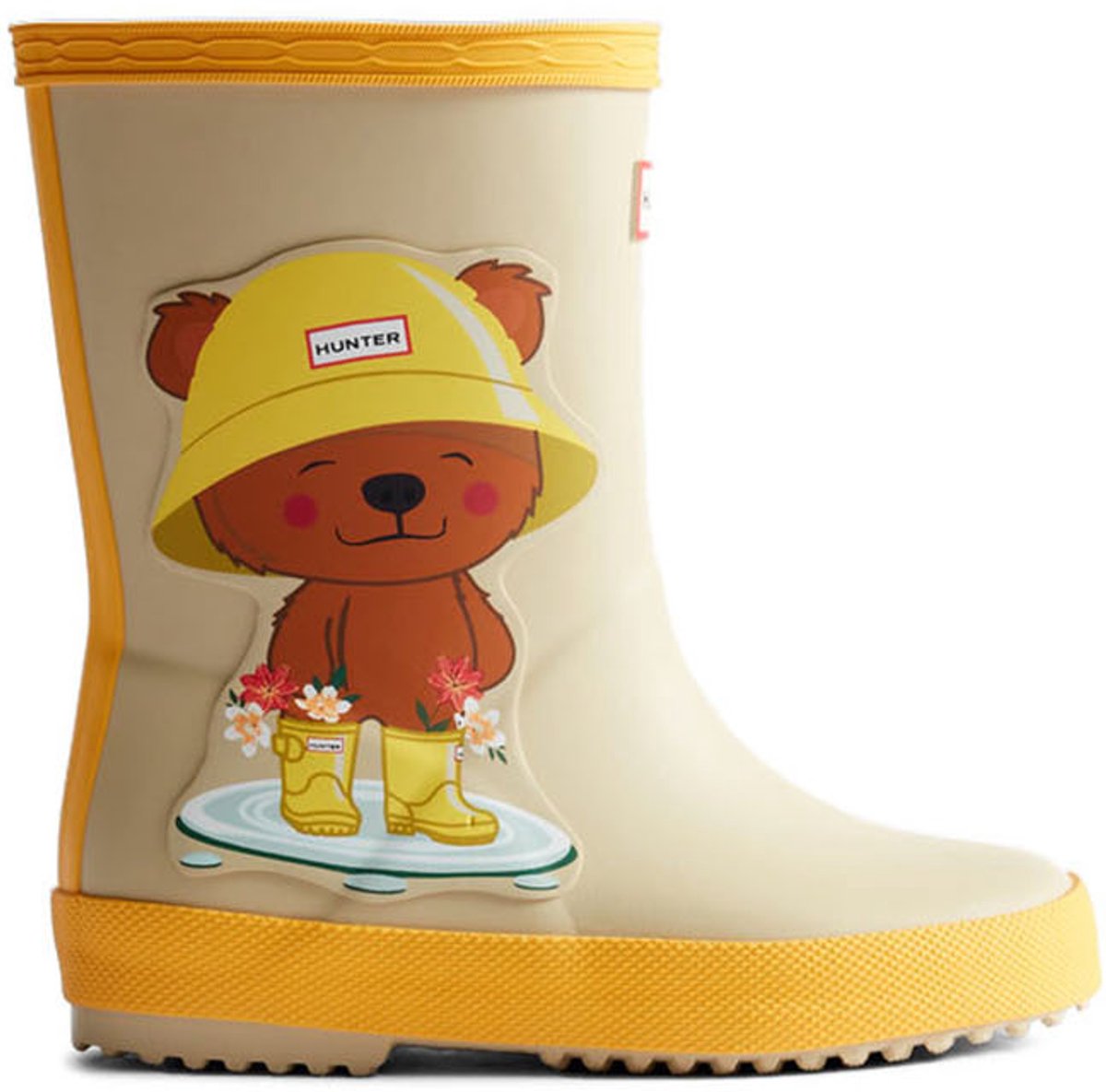 First Bear Print Kinder Regenlaarsjes Rubber Beige Waterdicht