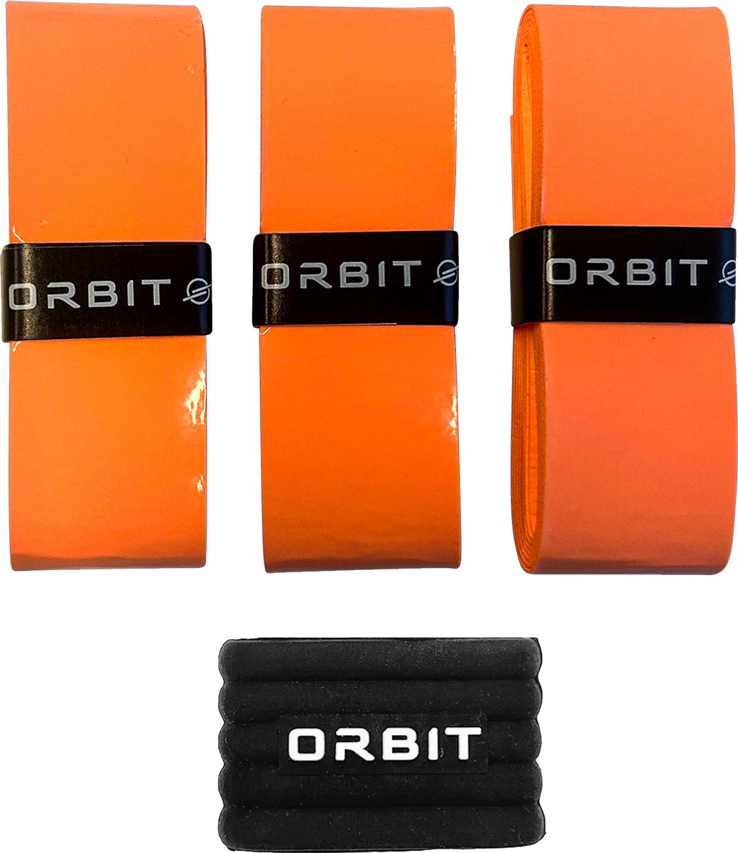 Padelracket Overgrip (x3) oranje met rubberen ring