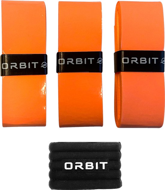 Padelracket Overgrip (x3) oranje met rubberen ring Padelracket Overgrip (x3) oranje met rubberen ring