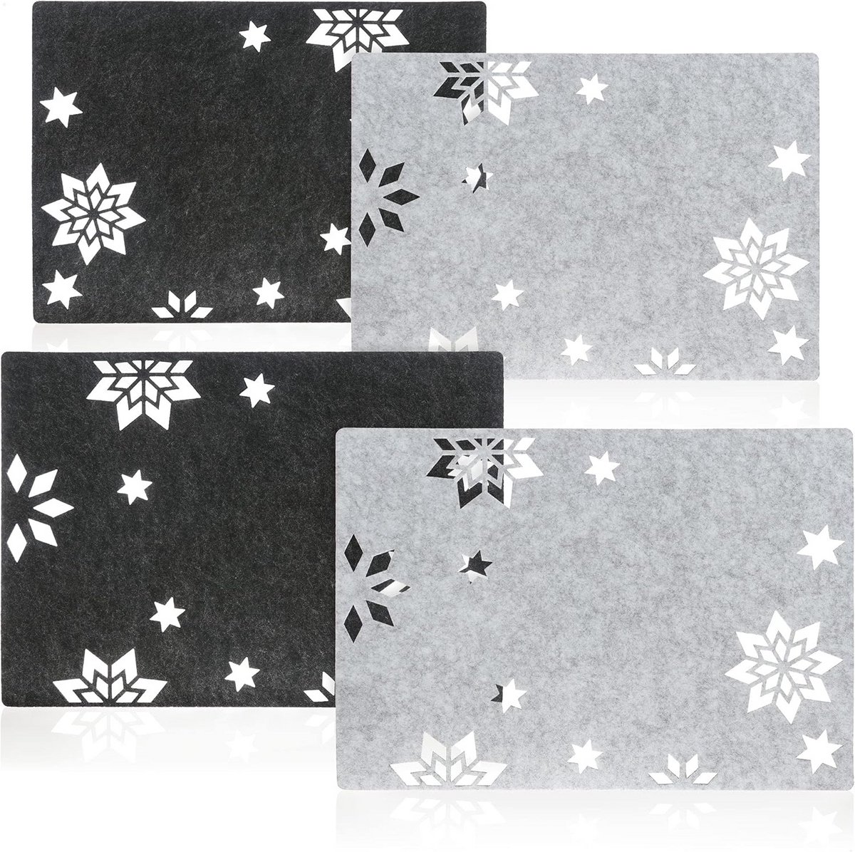 Set van 4 Vilt Placemats in Stervorm voor Winter en Kerst - Afwasbaar Tafelbescherming