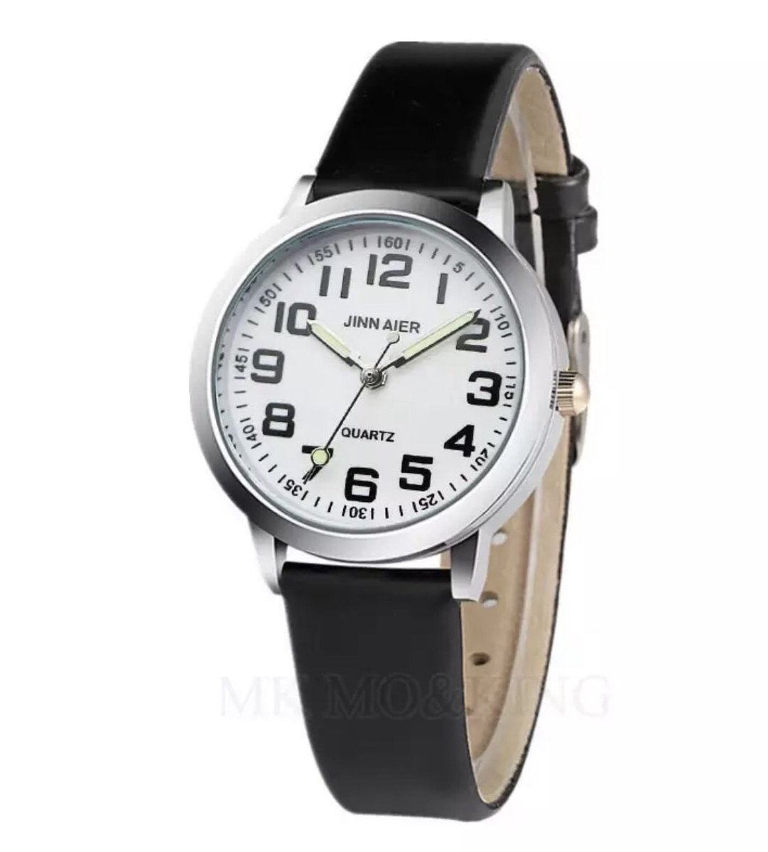 12Getit Kinderhorloge met zwarte cijfers en zwart leer bandje