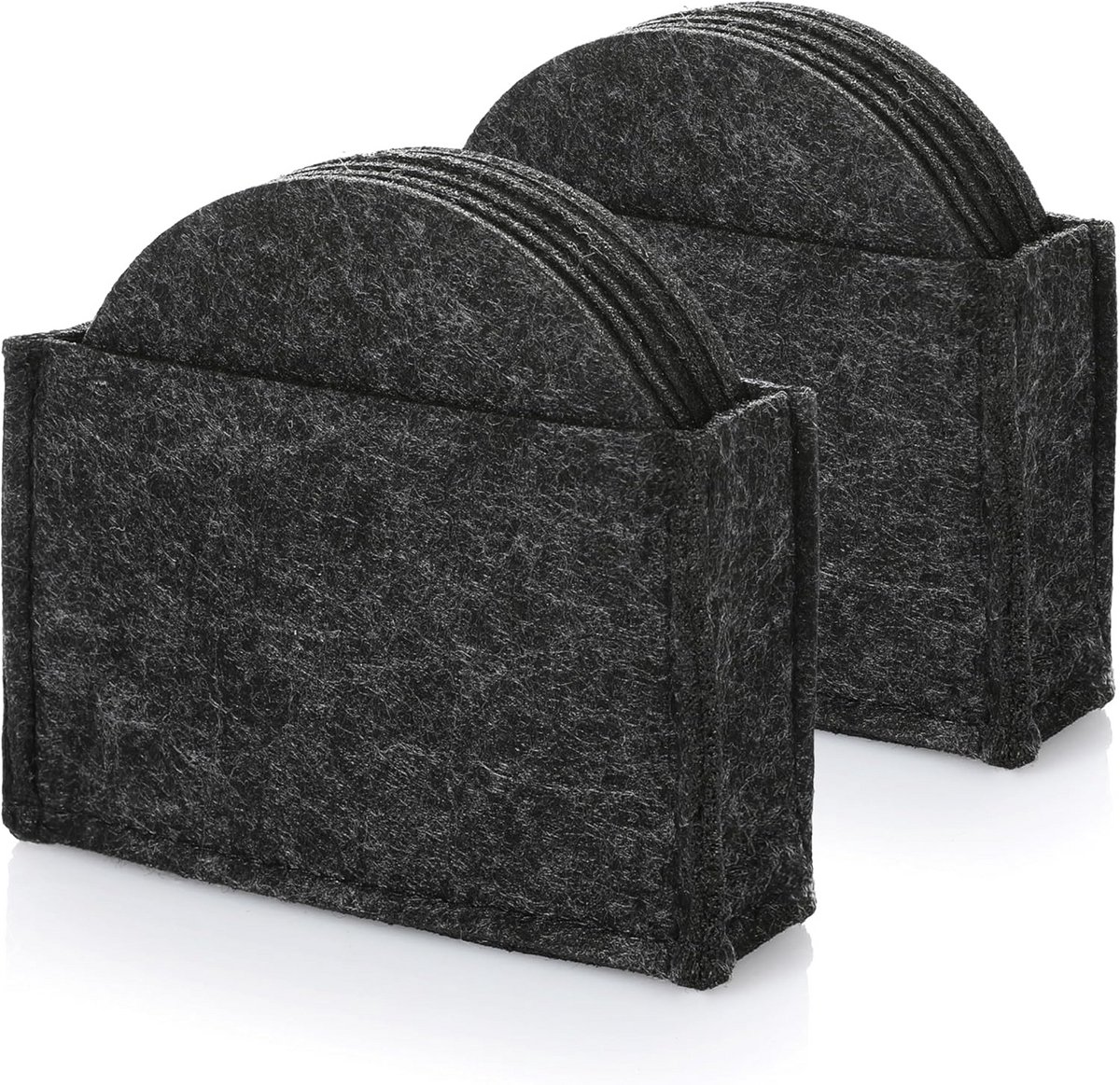 Set van 20 ronde vilten onderzetters donkergrijs - 10 cm - Inclusief opbergdoos