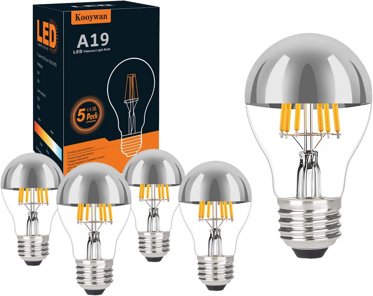 Set van 5 Zilveren LED Kopspiegel Lampen A60 E27 6W 2700K Warm Wit