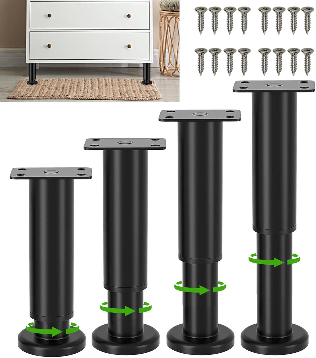Meubelpoten - bankpoten - stoelpoten - meubelpoten set van 4 - meubelpoten zwart - Tafelpoten van Aluminiumlegering - 180 to 300mm - van Imperatoris