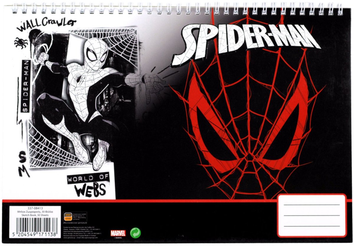 Spiderman World of Webs A/4 spiraal schetsboek, 30 bladen