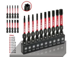 10-delig bitset torx - TR Torx - 50mm - veiligheids-torx bit - t7-t8-t9-t10-t15-t20-t25-t27-t30-t40