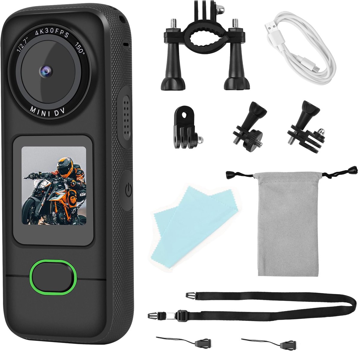 Ynkkvre - Actiecamera – 4K Actiecamera – Sportcamera – Videocamera – Waterdicht – EIS stabilisatie – 20MP – 3,5 uur batterij