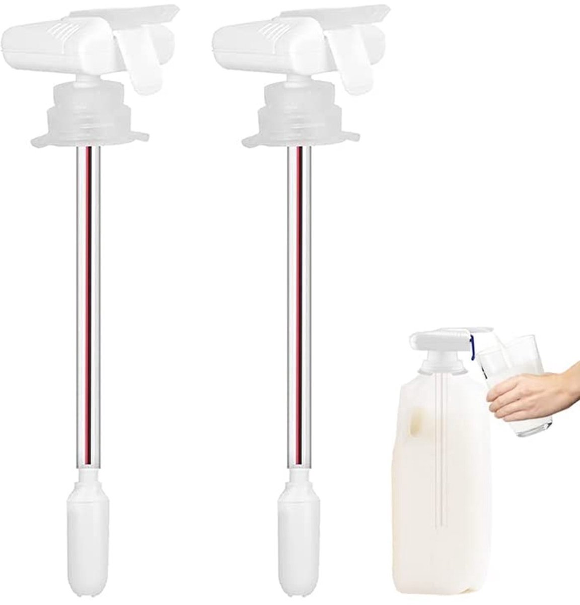 QTTVBTNA – 2 Stuks Dispenser – Drinkdispenser – Automatische Melk en Sap Pomp voor Koelkast – Handsfree Drankdispenser voor Melkpak en Fles – Geschikt voor Keuken, Kinderen, Feest en Outdoor – Wit