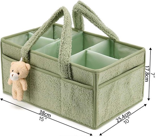 Luiertas - Luieropbergdoos - Opbergtas - Luieropbergdoos - Luiermand-organizer - voor aankleedtafel - opbergmand voor doekjes - cadeau voor babyshowers - auto-organizer - babykamer-organizer - draagbare opbergruimte - Groen — afbeelding 3