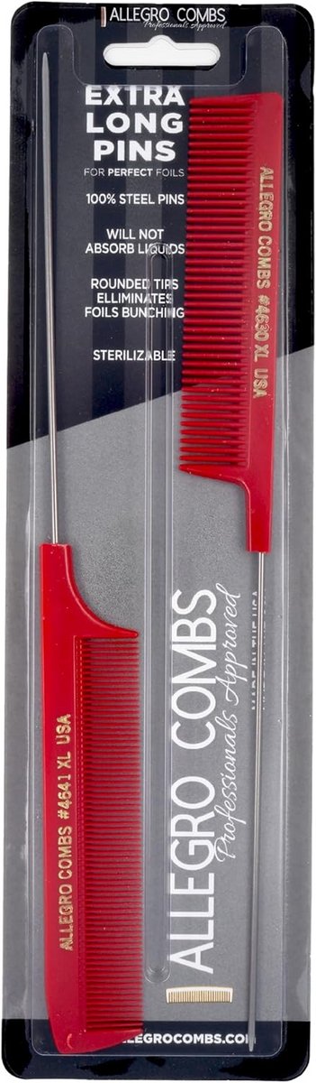 Set van 2 Professionele Rattenstaartkammen met Metalen Punt - Voor Coiffure, Vlechten en Scheiden