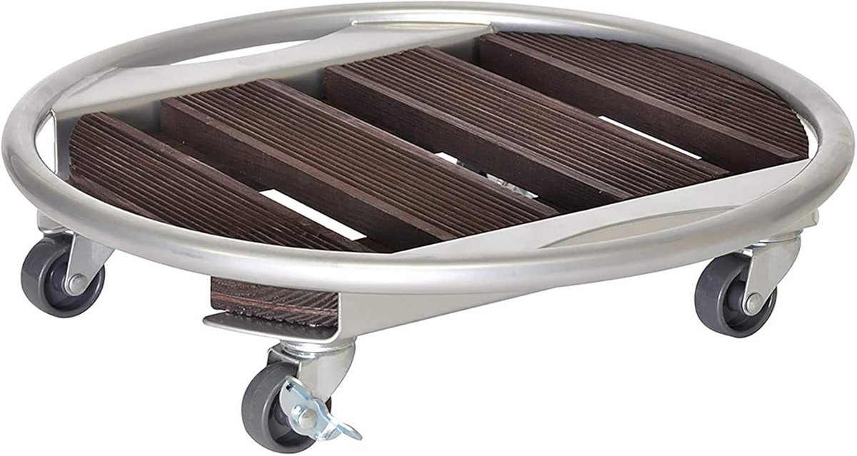 Ronde Houten Planten Trolley met Wielen en Remmen | Binnen en Buiten Gebruik | Massief Hout Kastanjebruin