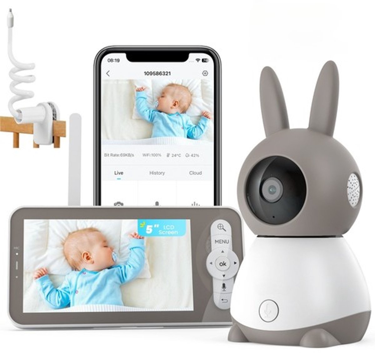 ieGeek Babyfoon met Camera 2K HD en 5 inch Monitor