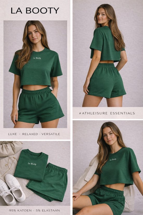 La Booty- Dames Katoenen Lounge set- Crop top & Short - Comfortabele Sportkleding- Zomer- Handmade Belgium- maat M van La Booty — afbeelding 4
