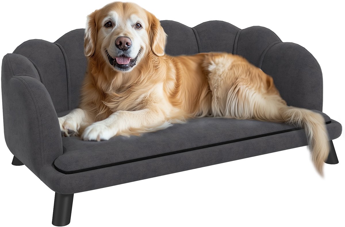 PawHut - Hondenbank - met Rugleuning - zachte Bekleding - Grijs