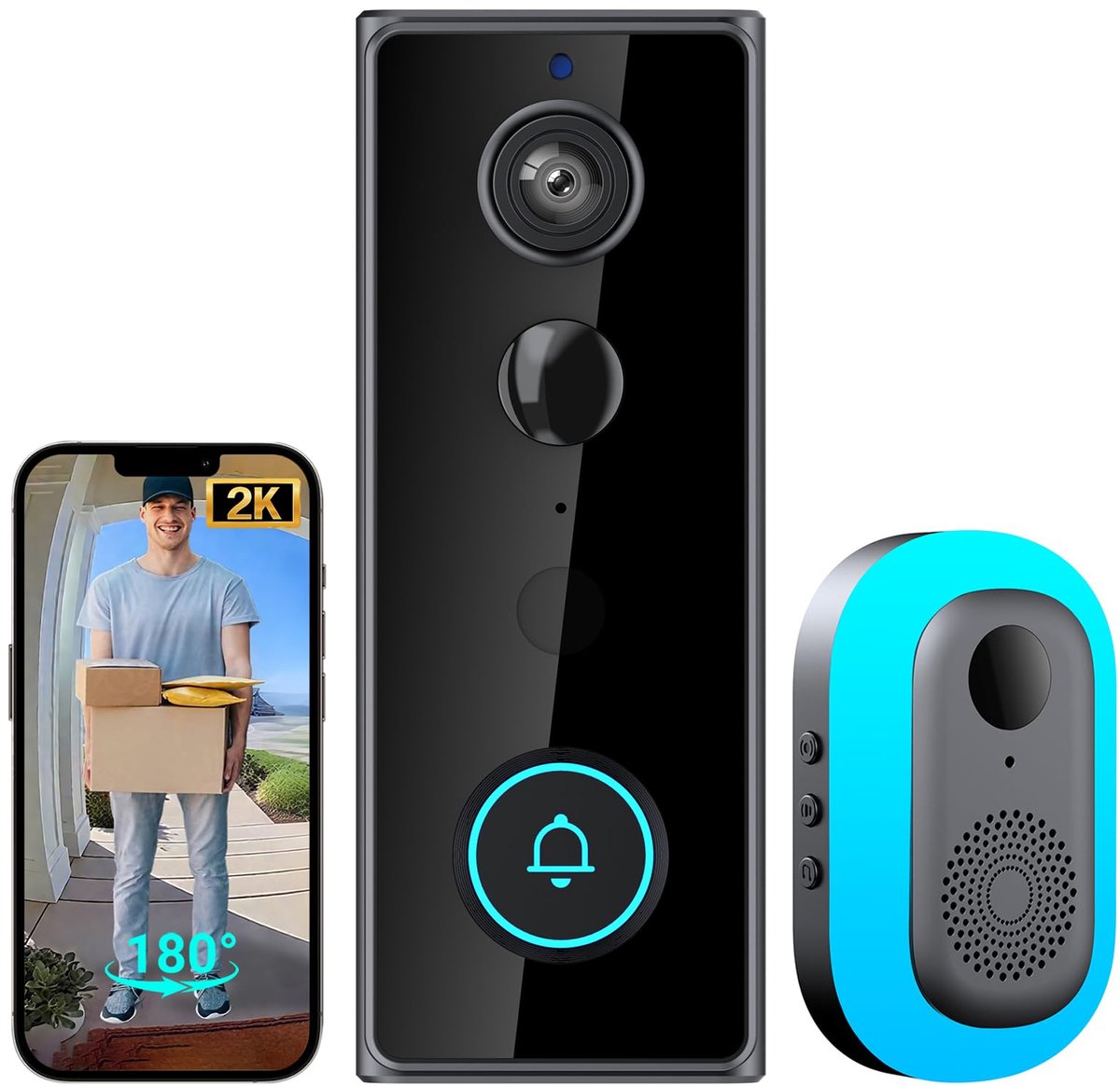 EUROTECHMART Draadloze Videodeurbel met 2K Beeldkwaliteit - EUROTECHMART S.R.L. - €36,99