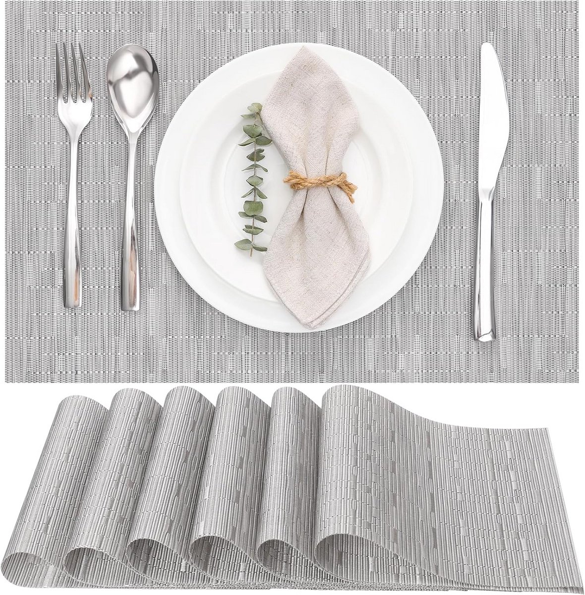Set van 6 Geweven Vinyl Placemats - Hittebestendig en Antislip Tafelmatten