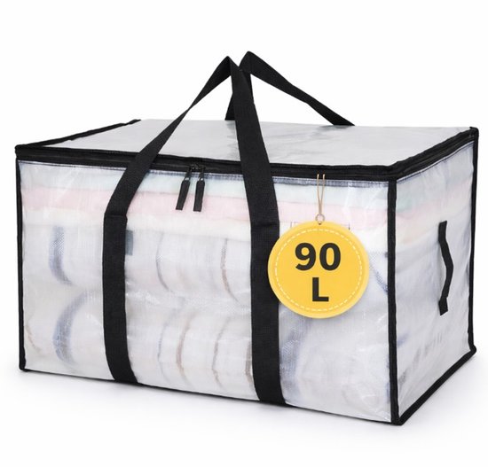 Vieshful 40 liter transparante opbergzak voor kleding, met versterkte handgreep, vinyl opbergzak voor dekbed, beddengoed, dekbed, transparante verhuiszakken
