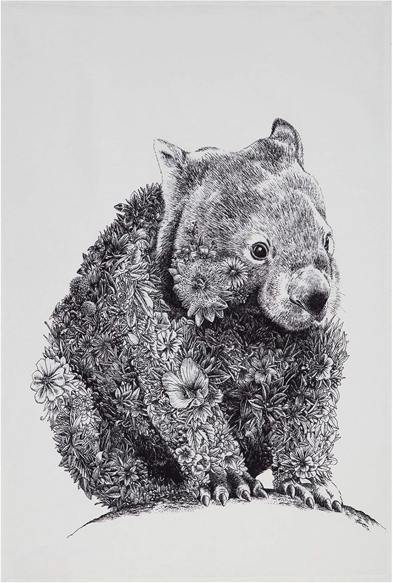 Katoenen Theedoek met Wombat Print - Geschirrlap 50x70 cm - Absorberend Keukentextiel