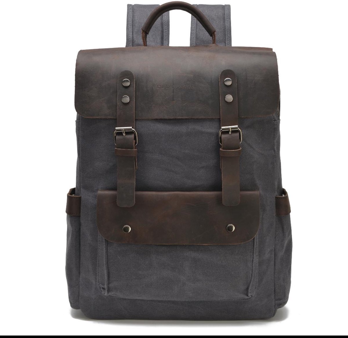 DE LAMASSU® Vintage Canvas Rugzak 15 inch Laptop – Waterafstotend – Echt Leer – 31x11x45 cm – Unisex – Werk & Reizen