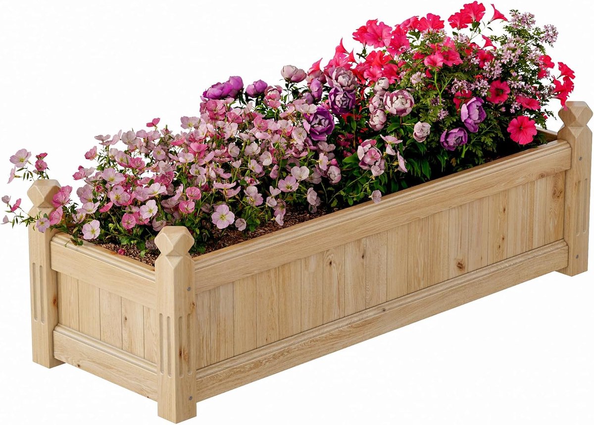 HoerFuriy Houten Moestuinbak - 110x38x33 cm - Rechthoekige Plantenbak voor Groenten, Kruiden & Bloemen - Voor Tuin, Balkon & Terras