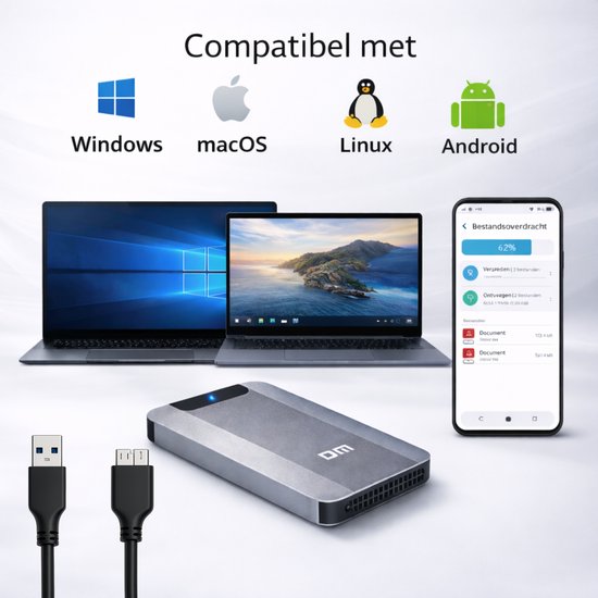 DM Externe harde schijf 500GB - Draagbare HDD - USB 3.2 - Metaal - Antraciet grijs van Merkloos — afbeelding 2