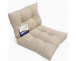 Beautissu Set Loungekussen Outdoor – Zitkussen 50x50 cm & rugkussen 50x40 cm – Weerbestendig Vlekwerend Kussens voor Tuinmeubelen voor Tuinmeubelen Loungekussens Outdoor Zitkussens Nature