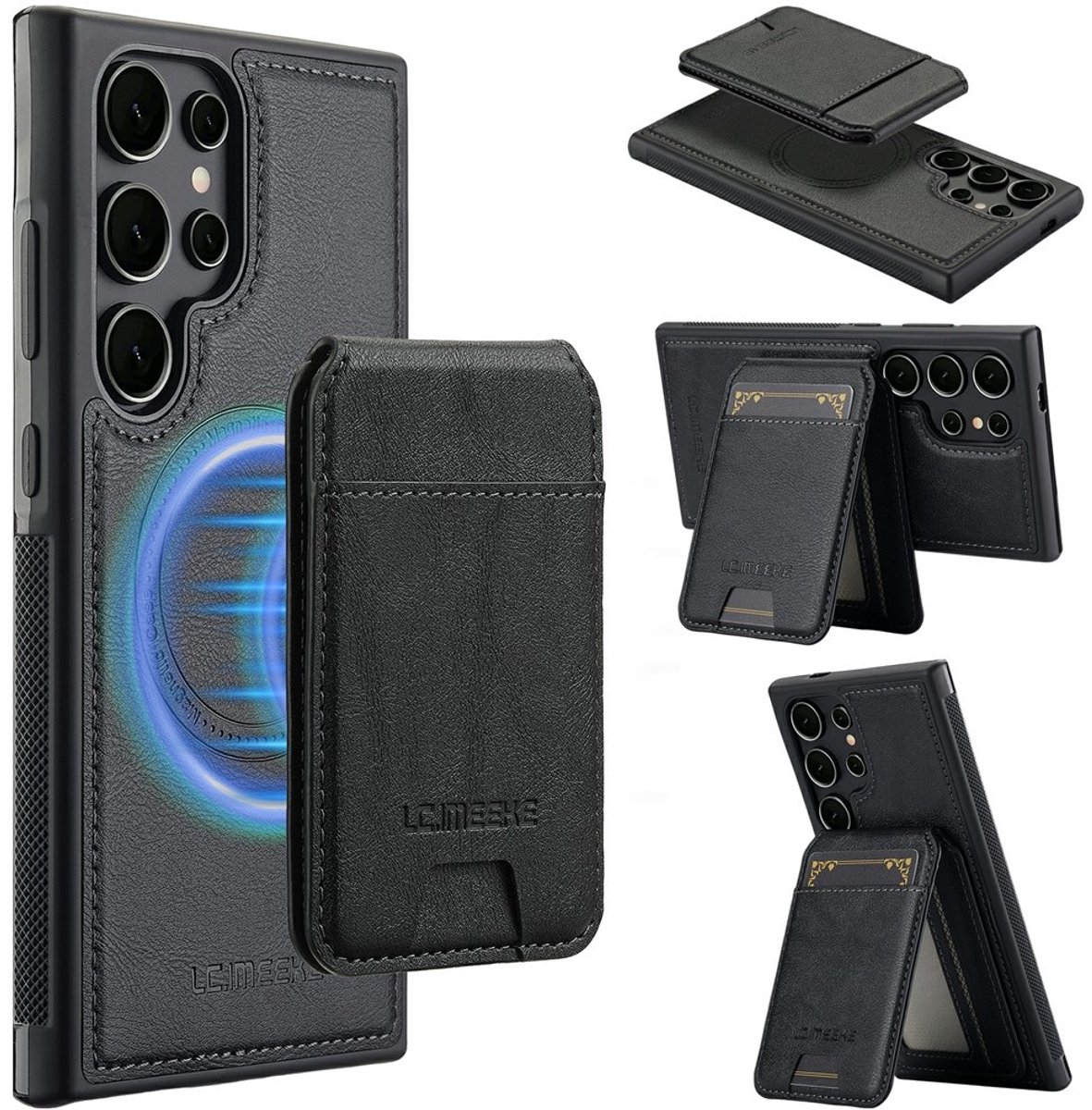 LC.IMEEKE Hoesje - Geschikt voor Samsung Galaxy S26 Ultra Hoesje - LC.IMEEKE L3 - Leather Back Cover met Pasjeshouder - MagSafe Compatible - Zwart