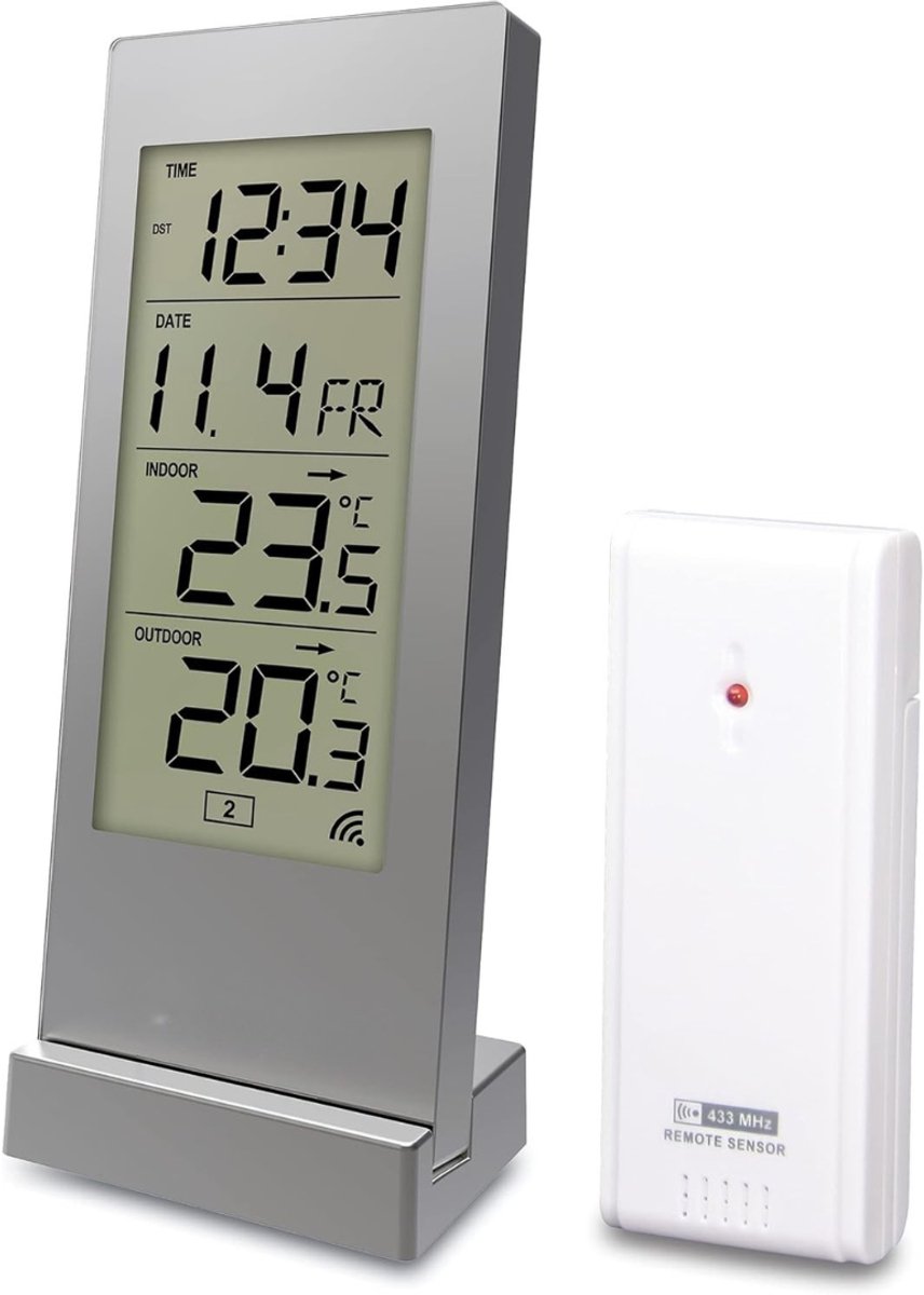 SCH® Weerstation met Buitensensor - Weerstation - Zilver - 7cm x 5cm x 17cm