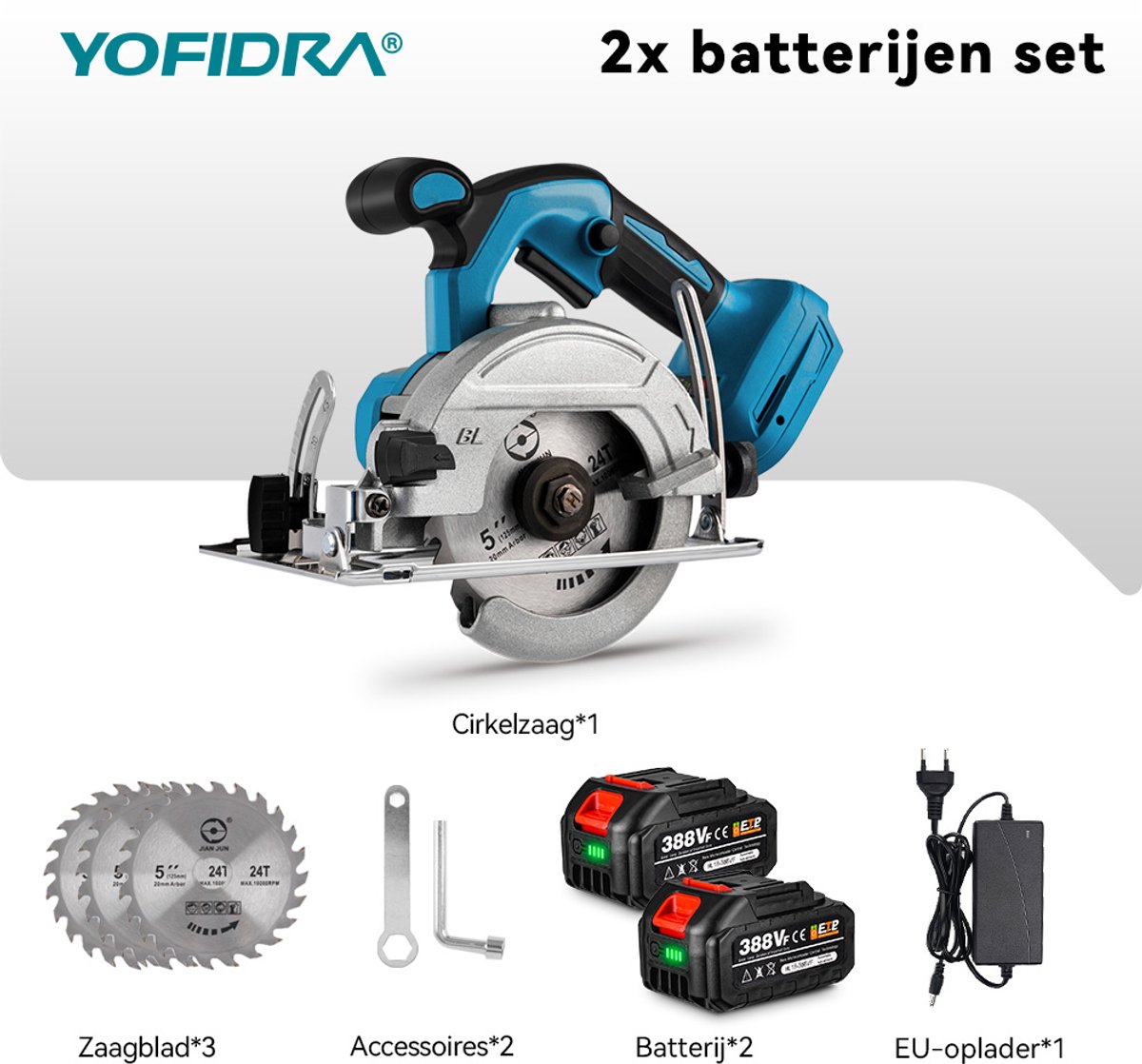 Yofidra Accu Cirkelzaag - 125 mm Borstelloze Cirkelzaag - met 2 Accu's & 3 zaagbladen - Accucirkelzaag - voor het zagen van tegels en hout – foto 3